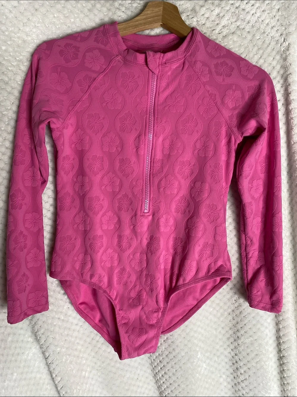 Girls' Pink Long-Sleeve One Piece Rash Guard Swimsuit